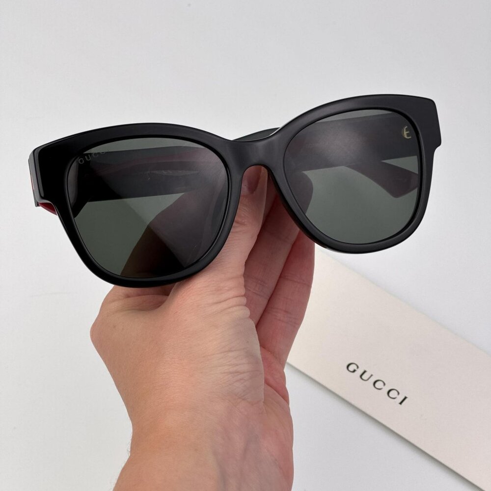 Gucci Women’s Sunglasses – Black/Green Butterfly Frame Grey Lenses GG1866SK 001